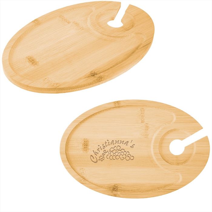 HH75092 Wine & Dine Recessed Bamboo Tray With Wine Glass Holder And Custom Imprint